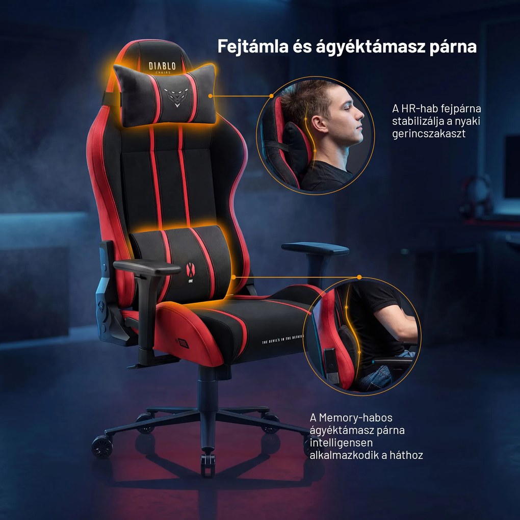 Gamer szék szövet Normal Size, fekete-piros: Diablo X-One 2.0 Bloody Mary