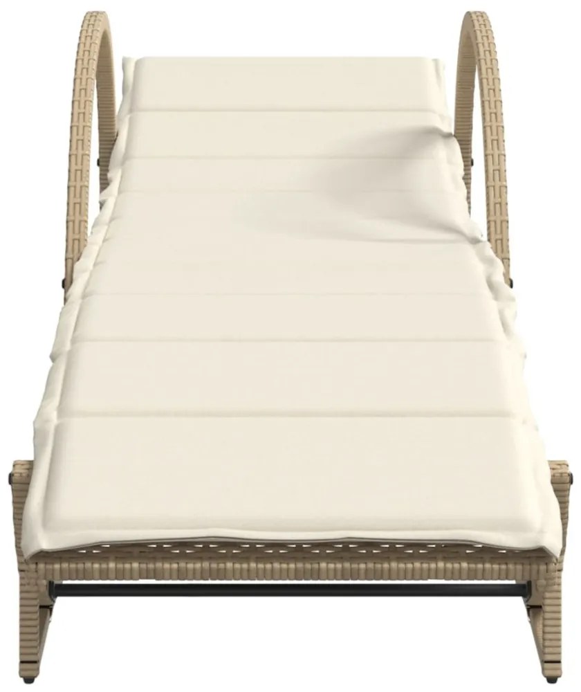 bézs polyrattan napozóágy párnával 60 x 199 x 42 cm