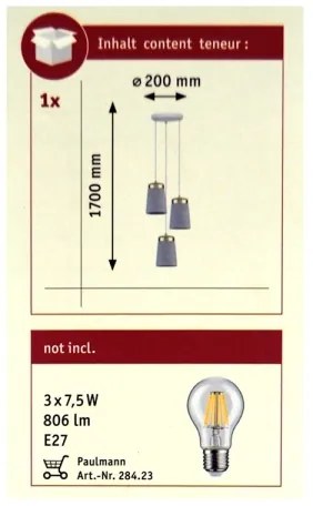 Paulmann 79627 - Csillár zsinóron NORELL 3xE27/20W/230V