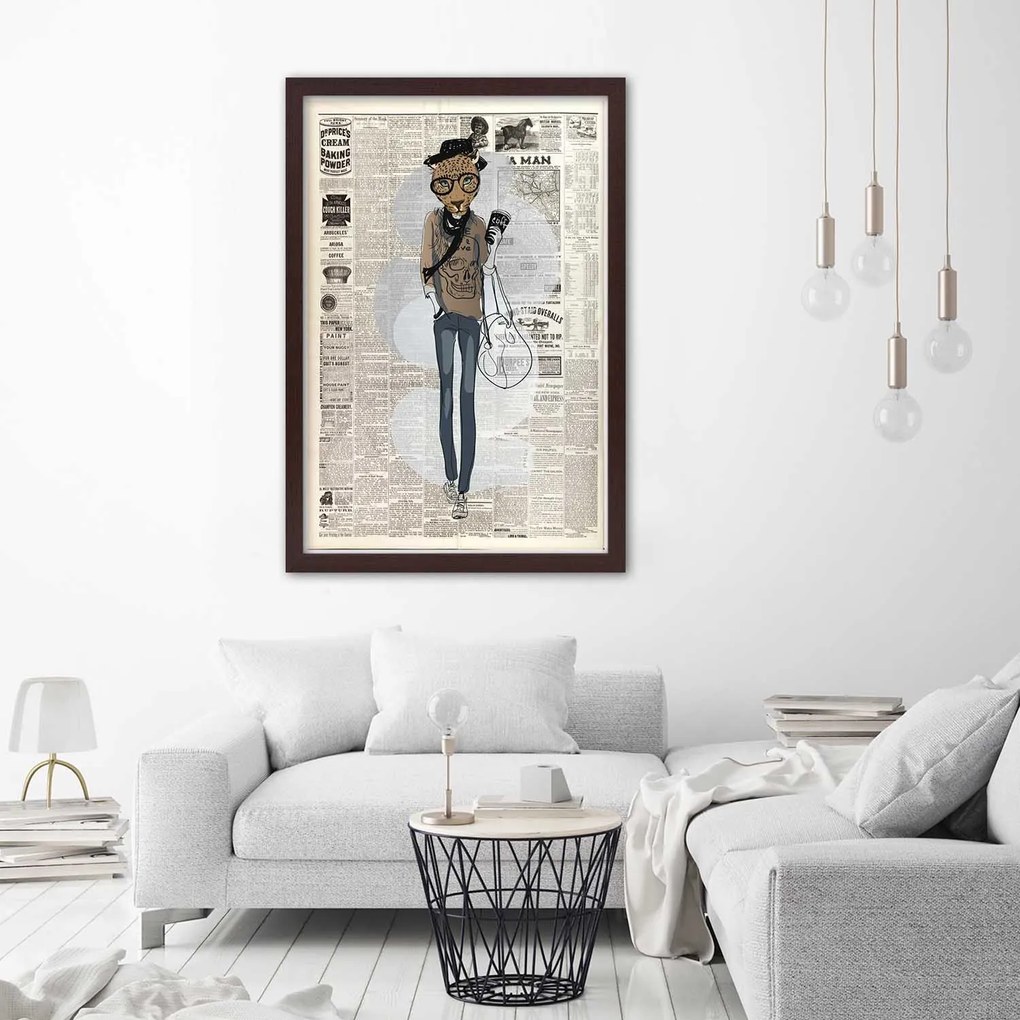 Gario Poszter Absztrakt leopárd egy újság hátterén A keret színe: Keret nélkül, Méret: 60 x 90 cm