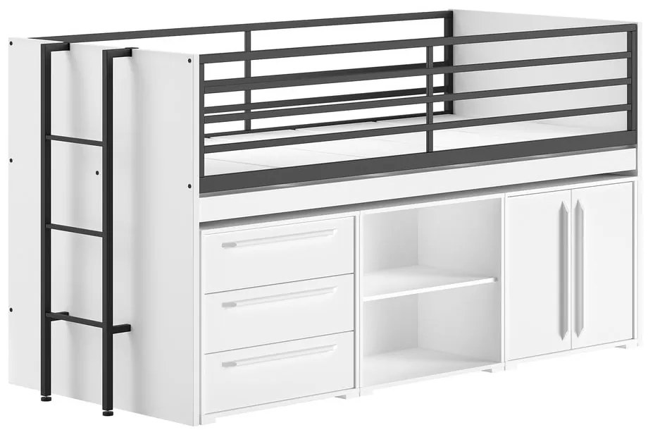 Fehér ágyneműtartós galéria gyerekágy ágyráccsal 90x200 cm Sam – Vipack