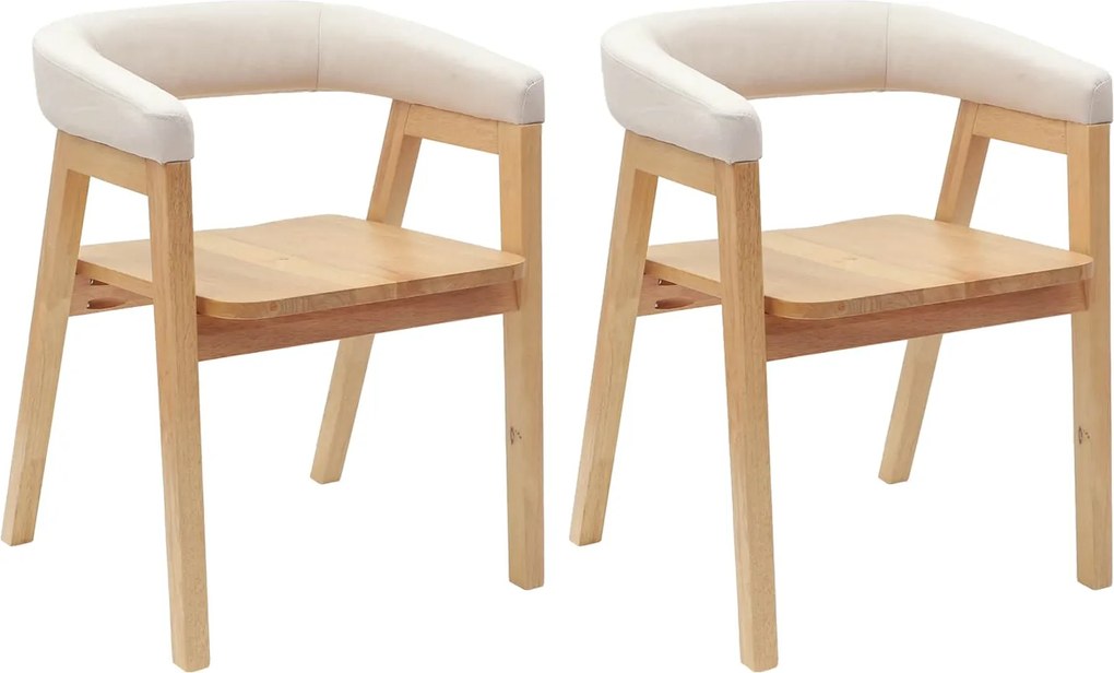 vidaXL Étkező Székek 2 pcs Természetes 54 x 57 x 73 cm Tömör Gumi Fa