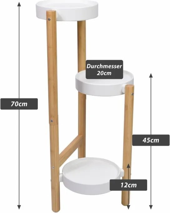 Virágtartó állvány bambusz/fém 36,5 x 33 x 70 cm fehér