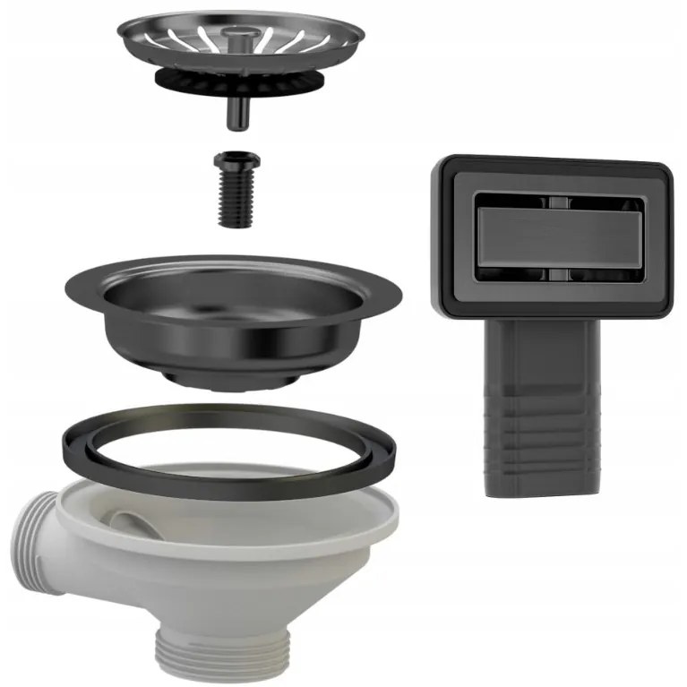 Gamma Gamma, 1-kamrás kézi szifon gránit mosogatóhoz négyzetes túlfolyóval, fekete matt, GMA-1M11ZBKLB