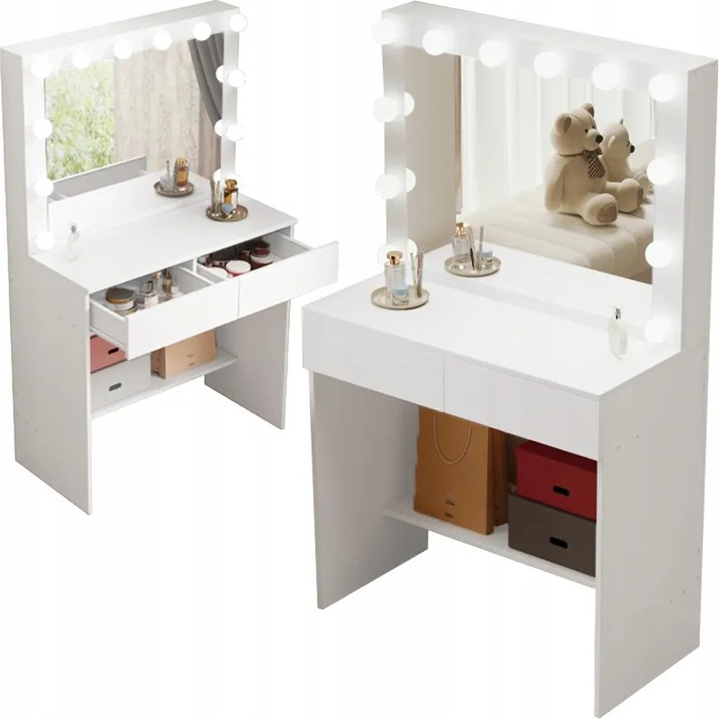 Kozmetikai Smink Fésülködőasztal Led Tükörrel Modern Loft Glamour