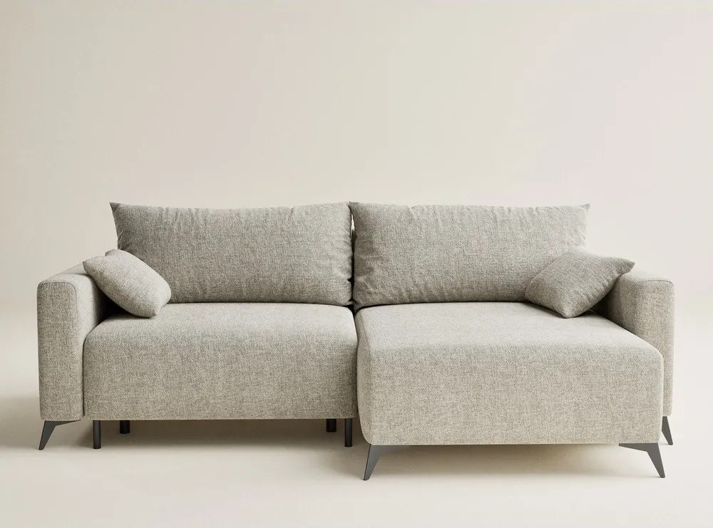 Bézs zsenília kinyitható-tárolóhelyes sarokkanapé (jobb oldali-heverő résszel) Leon – Maison de Rêve