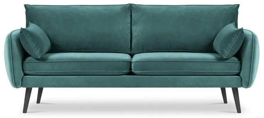 Lento petróleumkék bársony kanapé fekete lábakkal, 198 cm - Kooko Home
