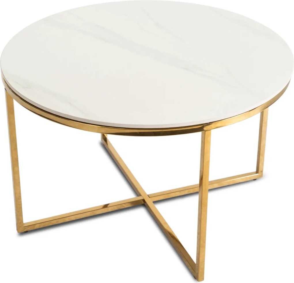 Stolik Ceramiczny MARINE Biały Marmur/Złoty