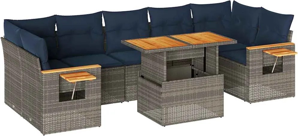 vidaXL 8 részes szürke polyrattan kerti ülőgarnitúra párnákkal