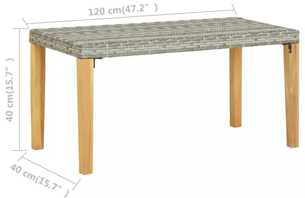 szürke polyrattan és tömör akácfa kerti pad 120 cm