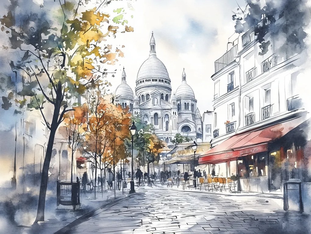 Canvas Vászonkép Párizs Montmartre Sacre Coeur Bazilika Cafe 100x75