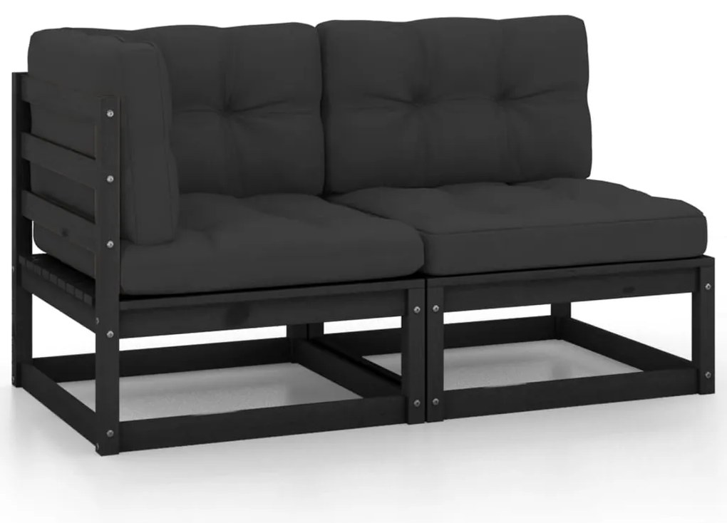 2 részes fekete tömör fenyőfa kerti ülőgarnitúra párnákkal