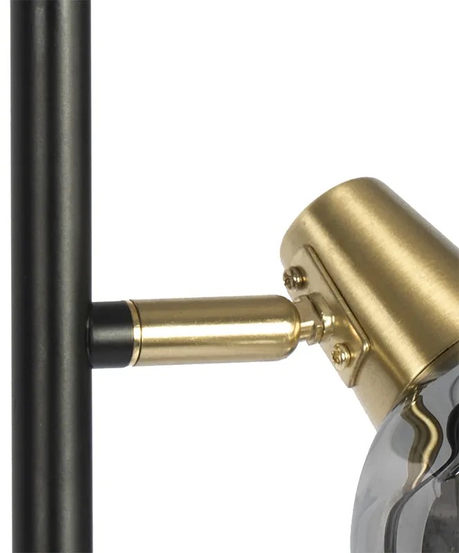 Art Deco állólámpa fekete és arany színben, füstüveggel, 3 lámpás - Vidro