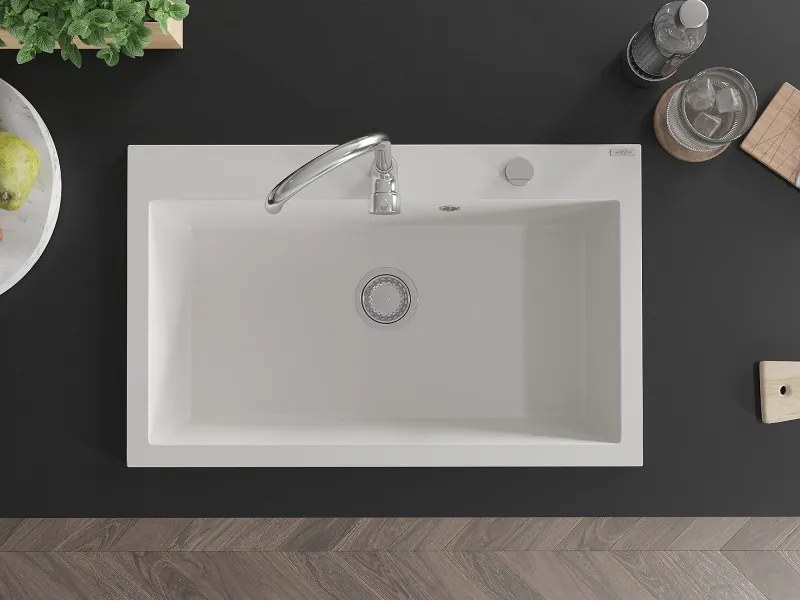 Mexen Elix gránit mosogató 1-medencés 800 x 500 mm, fehér, króm szifon - 6527801005-20