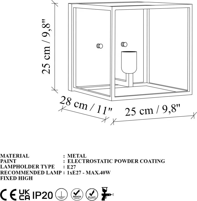 Kafes fém fali lámpa, 25×28 cm – TR892OPV3107