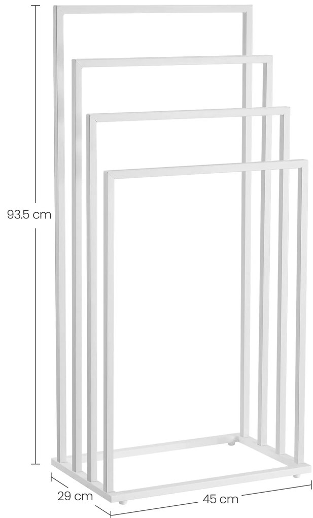 Törölközőtartó LINESTRO fém 4 karral 93x45cm, fehér