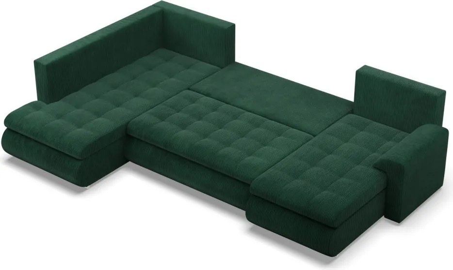 Tokio U sarokkanapé, 3 ágyneműtartóval, kordbársony, baloldali, zöld