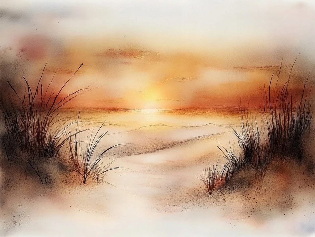 Vászonkép Canvas Tájkép Víz Tenger Tengerpart Dűnék Fű Nap 100x75