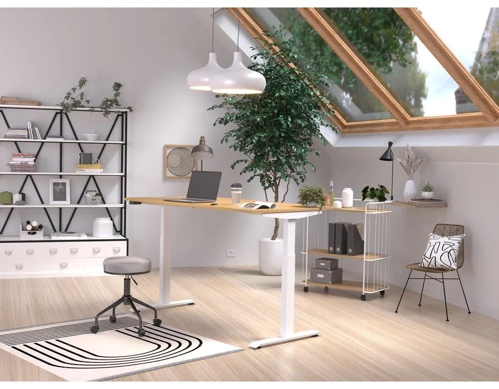 Íróasztal elektromosan állítható magassággal, tölgyfa dekoros asztallappal 80x160 cm Jet – Germania