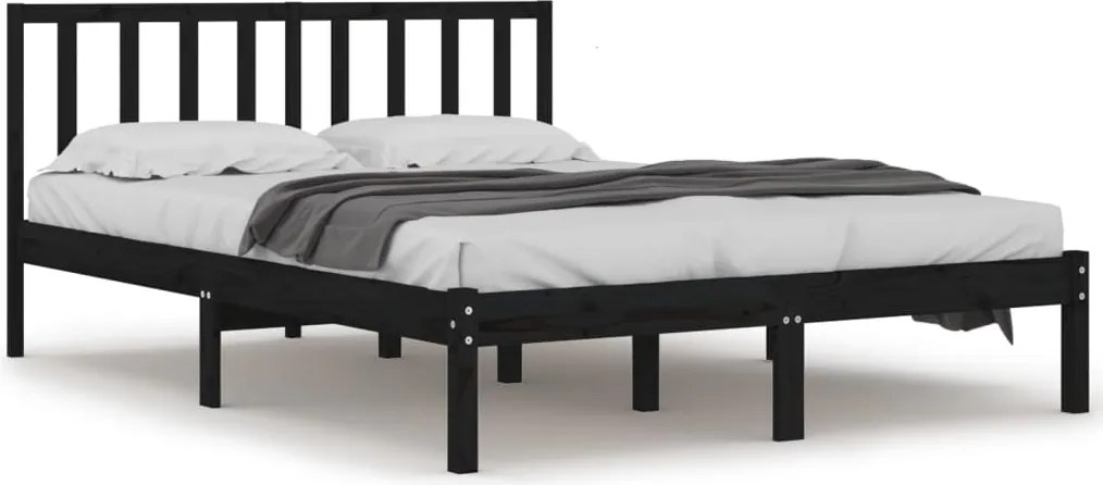 vidaXL fekete tömör fenyőfa ágykeret 200 x 200 cm
