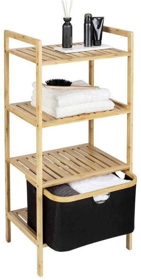 Fekete-natúr színű bambusz fürdőszobai polcos állvány 44x93,5 cm Ecori – Wenko