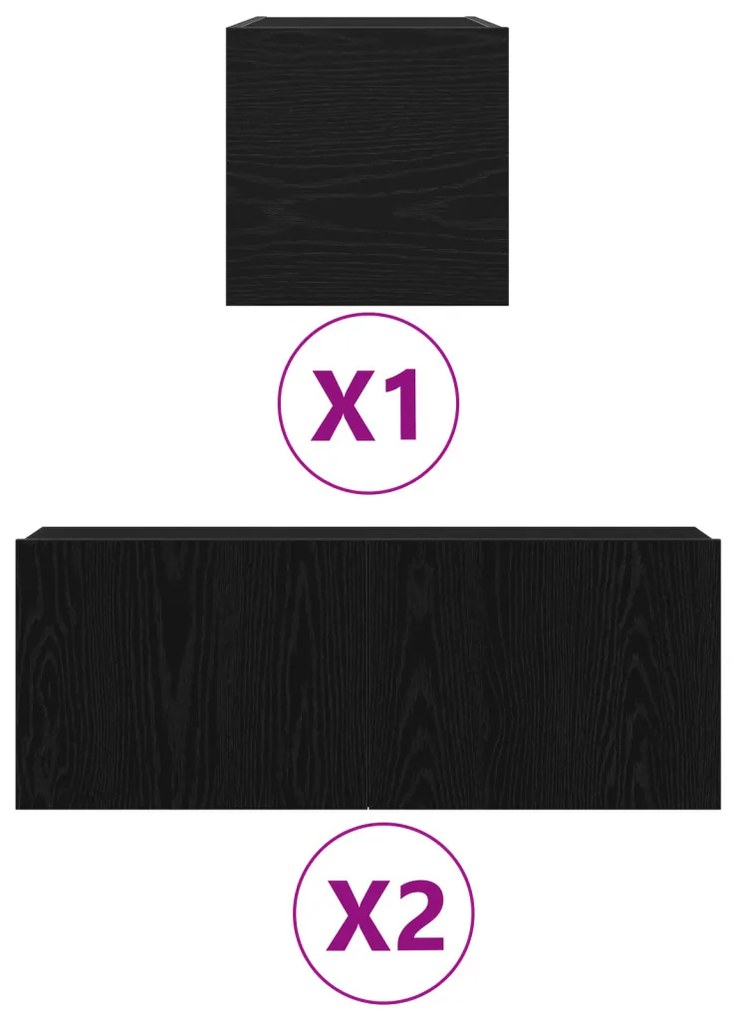 TV Szekrény Készlet 4 pcs Musta tammi 80 x 30 x 30 cm Faanyag