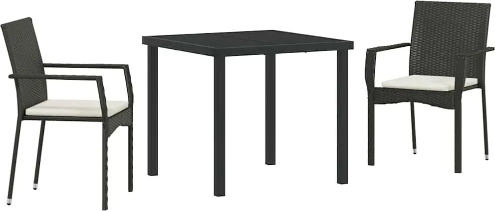 vidaXL Kert étkező szett párnával 3 pcs Fekete polirattan