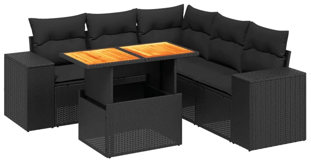 6 részes fekete polyrattan kerti ülőgarnitúra párnákkal