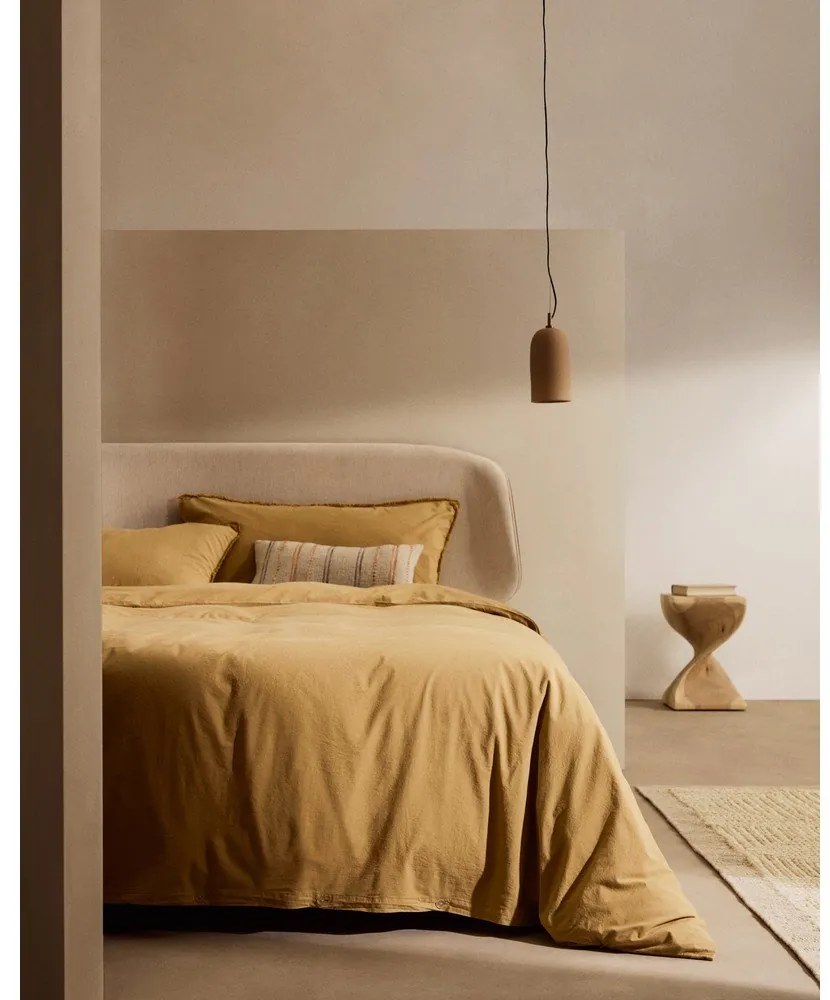 Mustársárga kétszemélyes hosszabbított pamut-perkál ágyneműhuzat 260x240 cm Sifinia – Kave Home