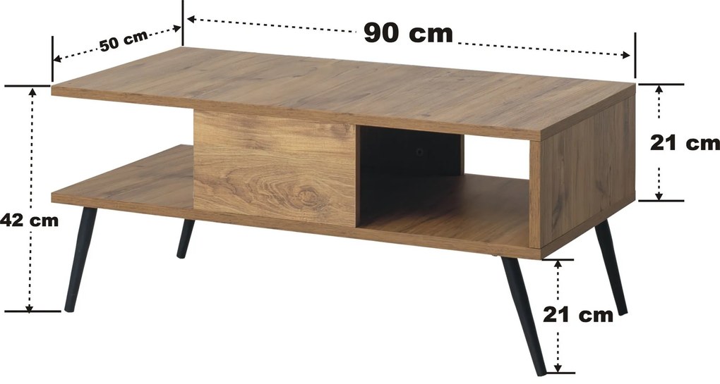 Dohányzóasztal Burbon (atlanti fenyő + fekete). 1088788