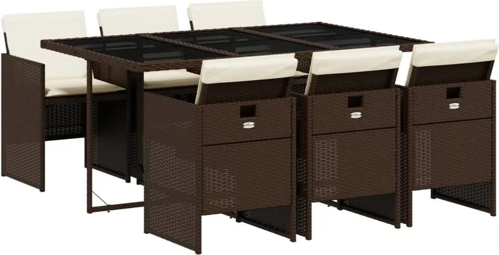 vidaXL 7 részes barna polyrattan kerti étkezőgarnitúra párnával