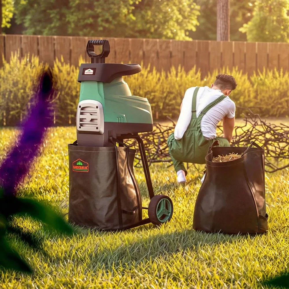 DIOX kerti aprítógép/aprító+2x 60l zsák, 3100W fekete/zöld Gardebruk