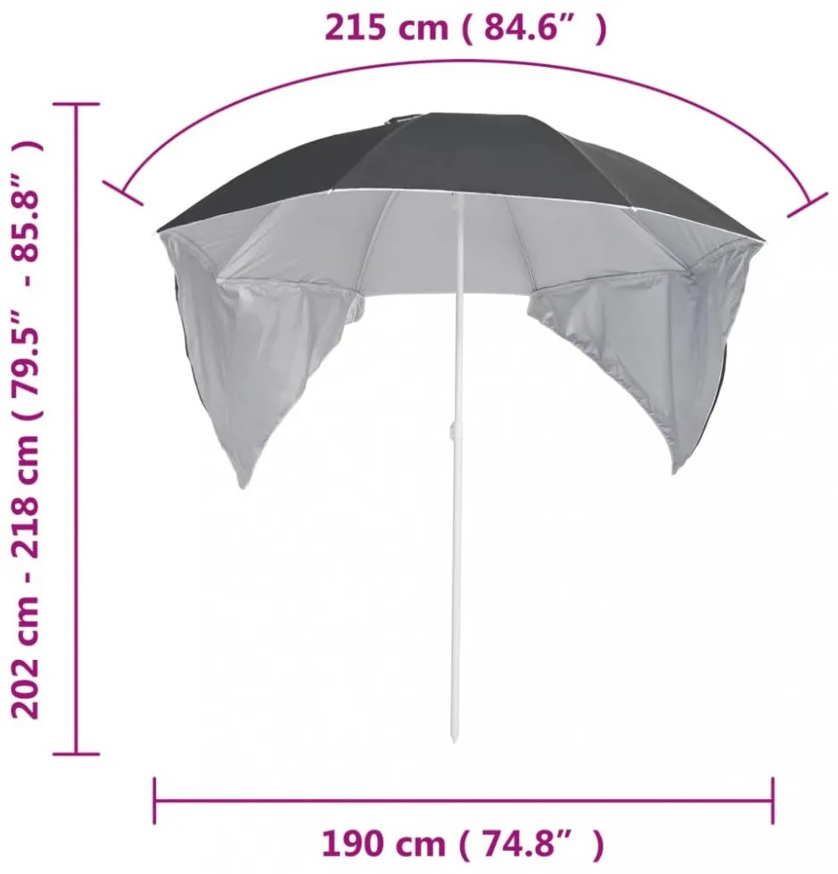 antracitszürke strandnapernyő oldalfalakkal 215 cm