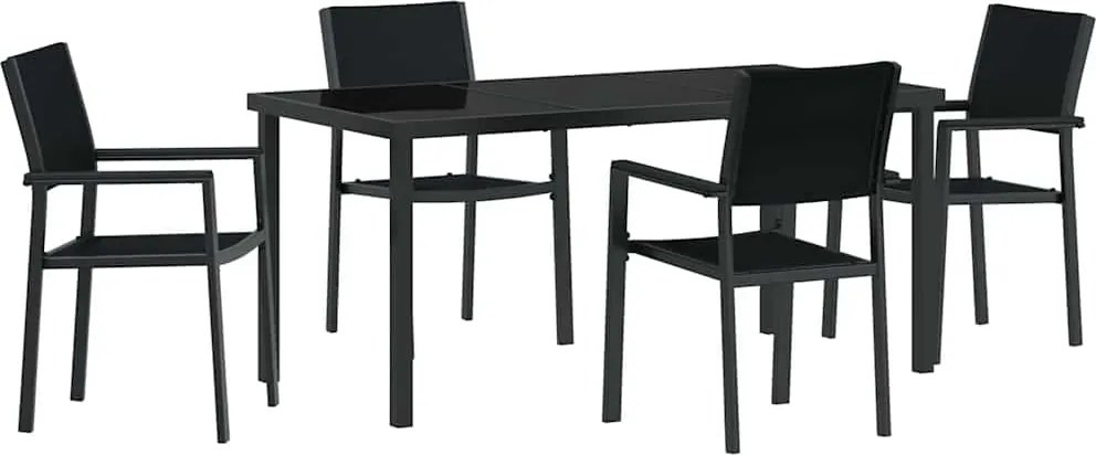 vidaXL Kert étkező szett 5 pcs Fekete Porszórt acél