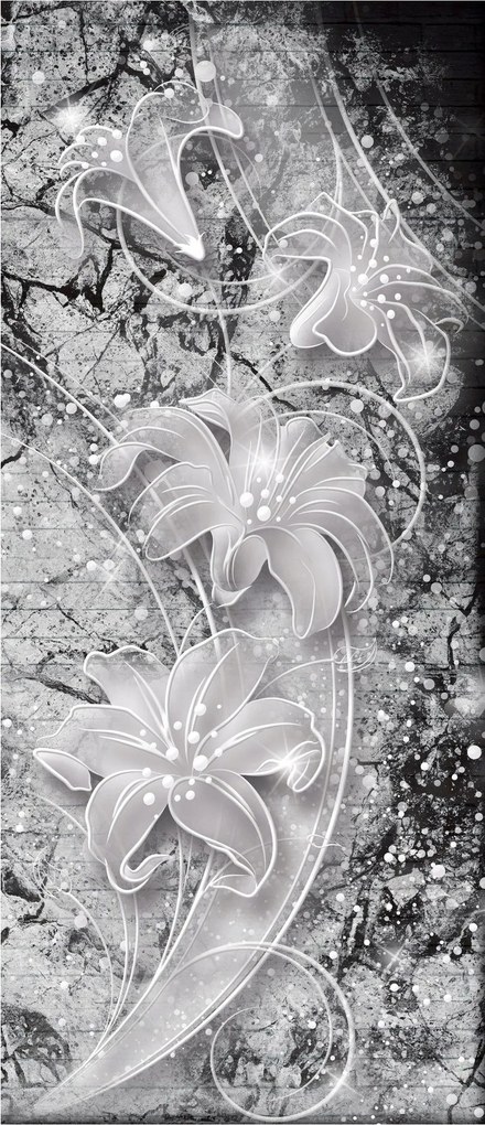 Fotótapéta flizelina Liliom szürke 3D monokróm nappaliba 91x211 +ragasztó