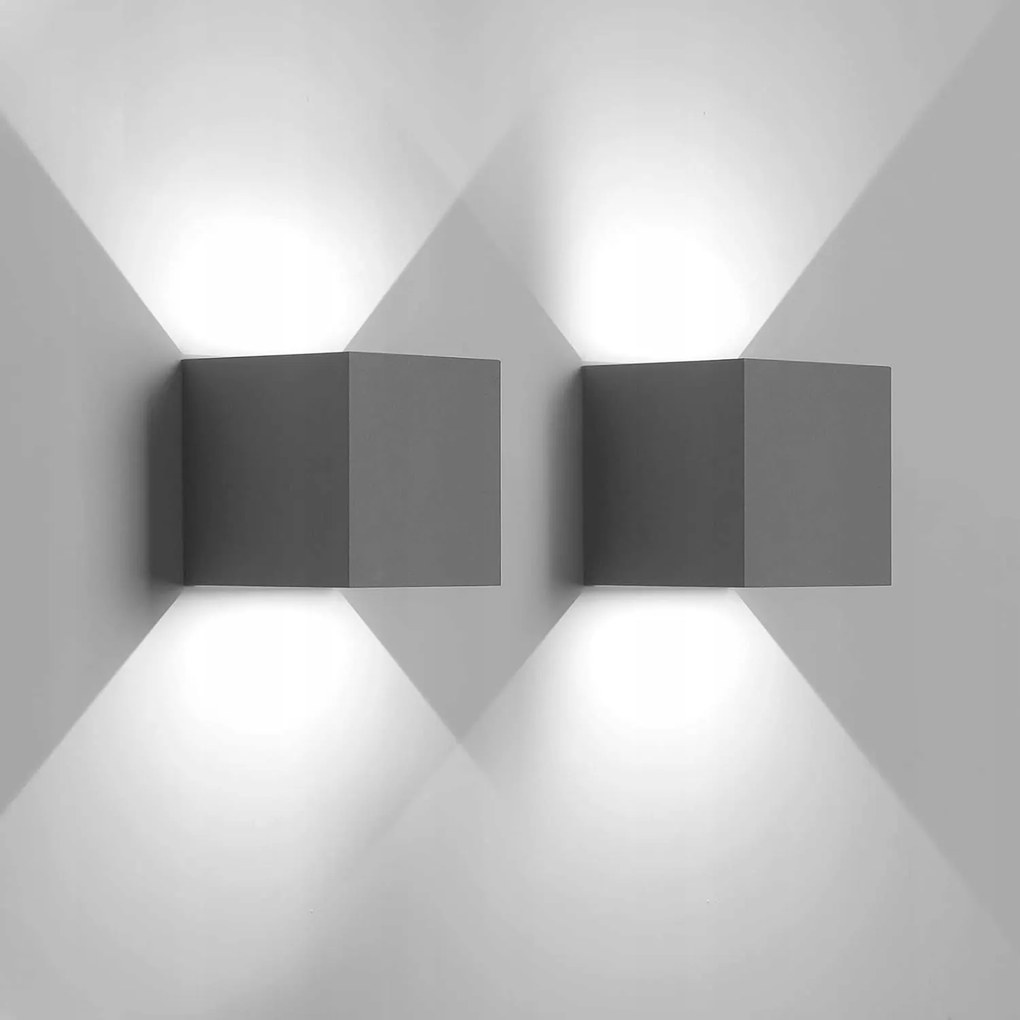 Led homlokzati lámpa 2x6W szürke, állítható fényszöggel, 6000K, kültéri kerti