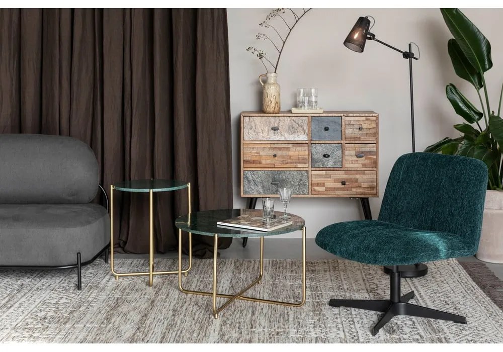 Zöld-aranyszínű kerek dohányzóasztal márvány asztallappal ø 70 cm Timpa – White Label