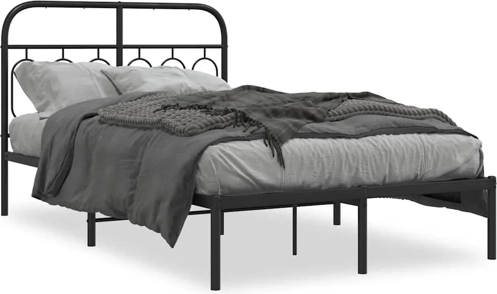 vidaXL fekete fém ágykeret fejtámlával 120 x 200 cm