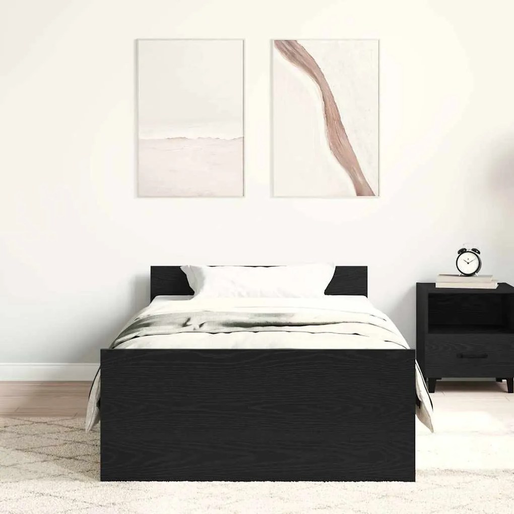 fekete tölgy színű szerelt fa ágykeret matrac nélkül 75x190 cm