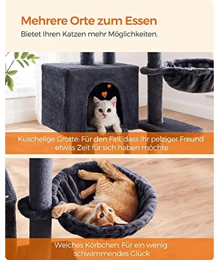 Macska kaparóoszlop, többszintes 135 cm kis macska kaparófa, sötétszürke