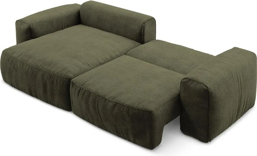 Zöld zsenília kinyitható sarokkanapé (bal oldali-heverő résszel) Kuki – Makamii