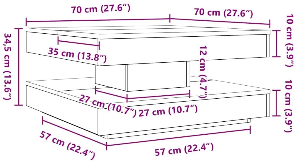 fehér dohányzóasztal 360 fokban forgatható 70x70x34,5 cm