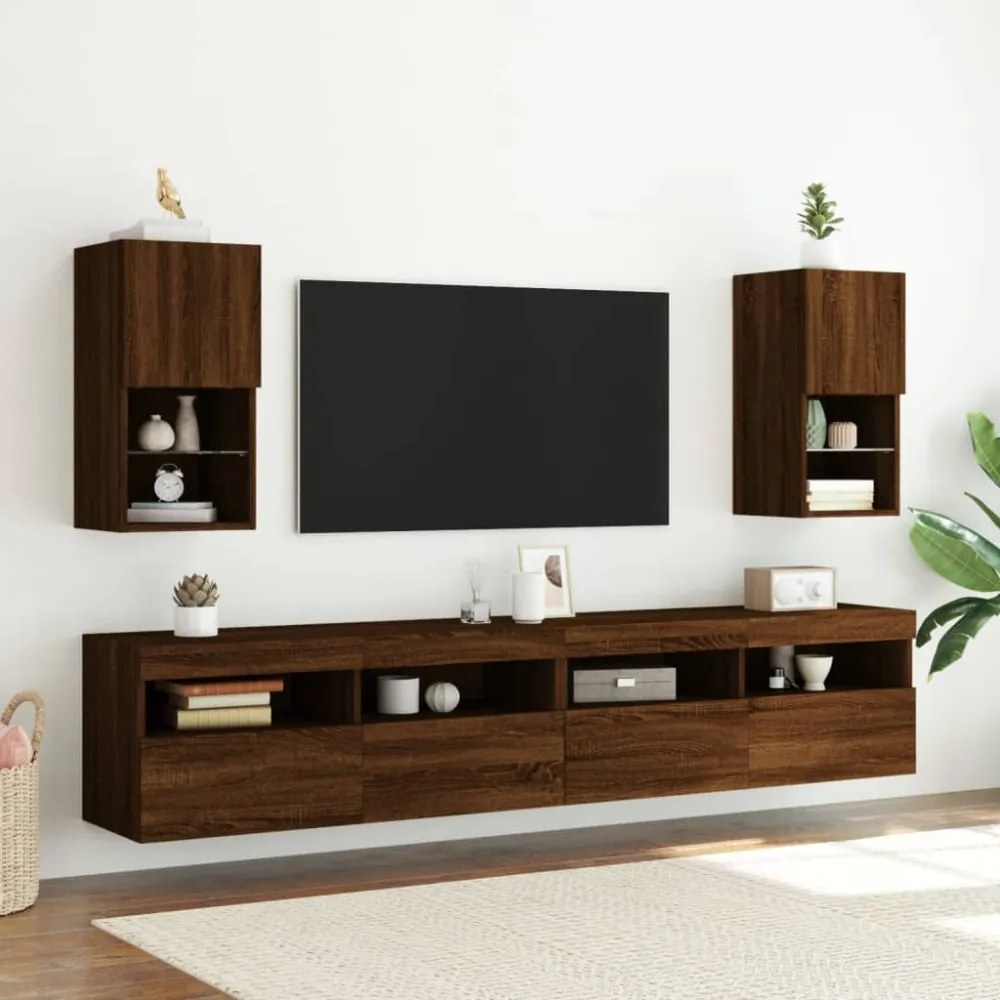 barna tölgyszínű TV-szekrény LED-lámpákkal 30,5 x 30 x 60 cm