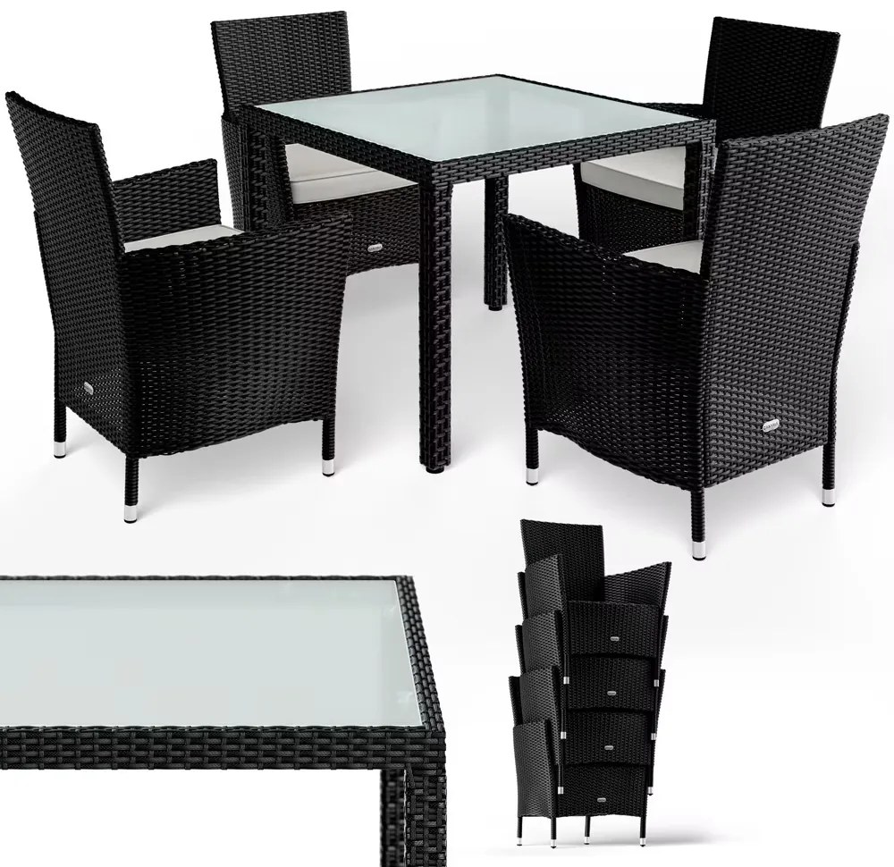 Casaria® Kerti rattan szett Berlin 1+4 - fekete