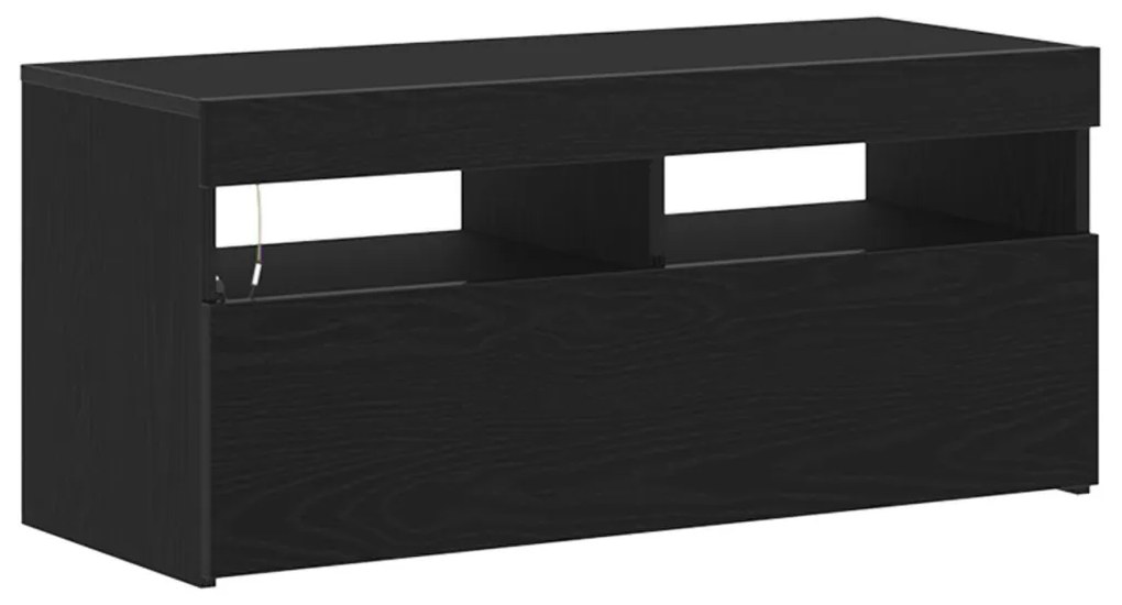 TV Szekrény LED Világítással, Fekete Tölgy, 90x35x40 cm, Műanyag, Fa