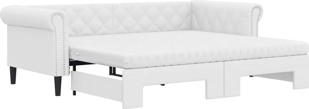 vidaXL fehér kihúzható műbőr heverő matraccal 90 x 200 cm