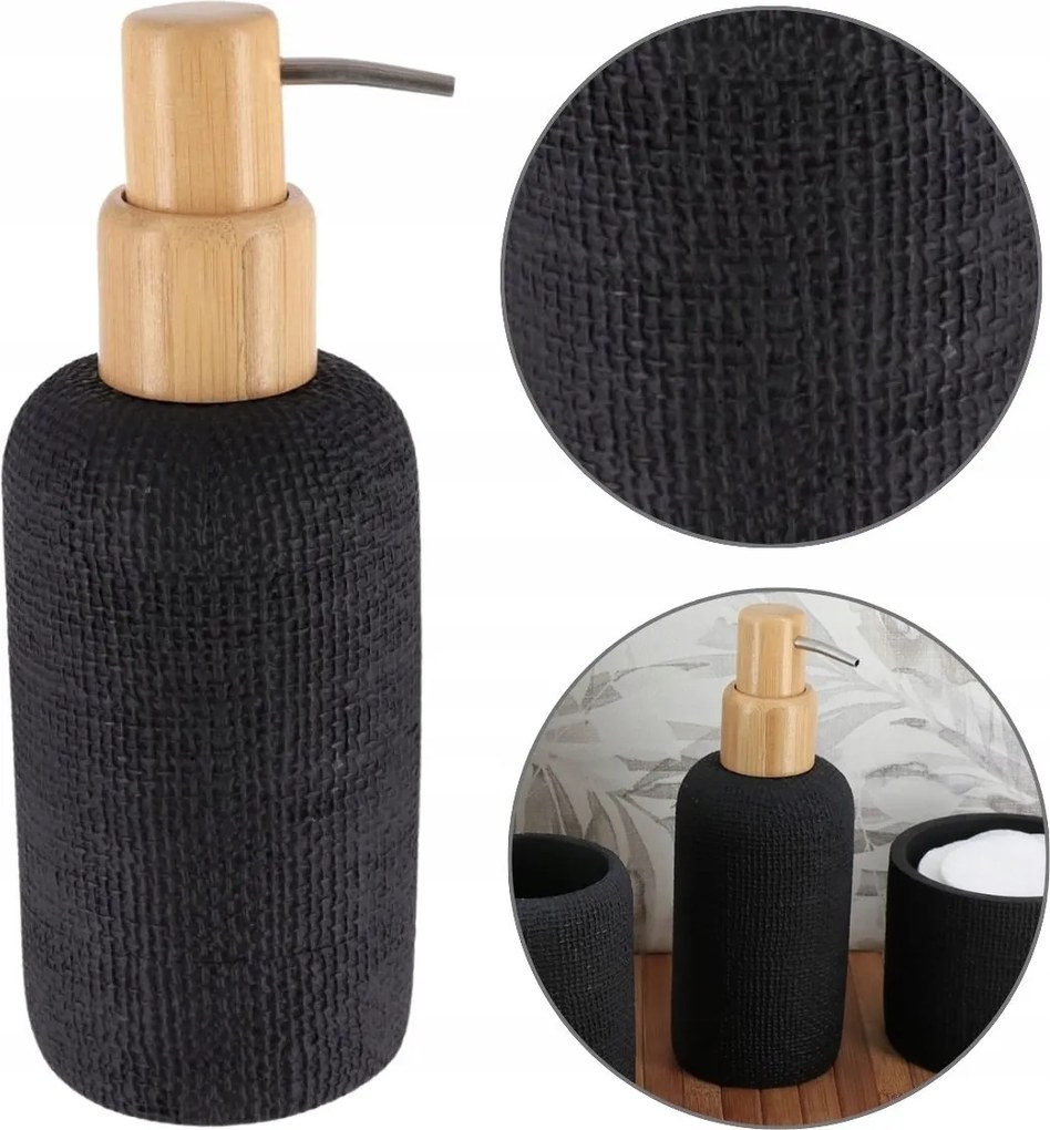 Folyékony Szappan Adagoló Gél Folyadék Fürdőszobába Bambusz 340 ML Fekete