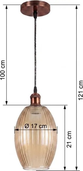 BRILAGI-LED Kábeles függőlámpa R GLASS 1xE27/60W/230V átm. 17 cm rézszínű/füstös bézs