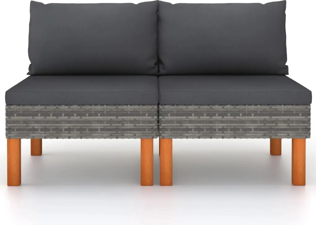 vidaXL 2 db polyrattan és tömör eukaliptuszfa középső kanapé