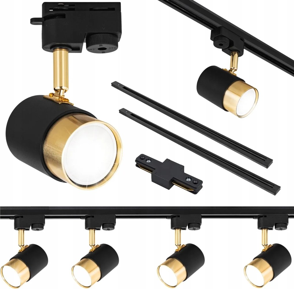 Sínkábel szett Sín díszléc 2m 4x reflektor GU10 Fekete arany Glamour